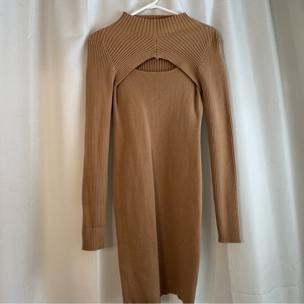 Vici Camel Long Sleeve Knit Dress